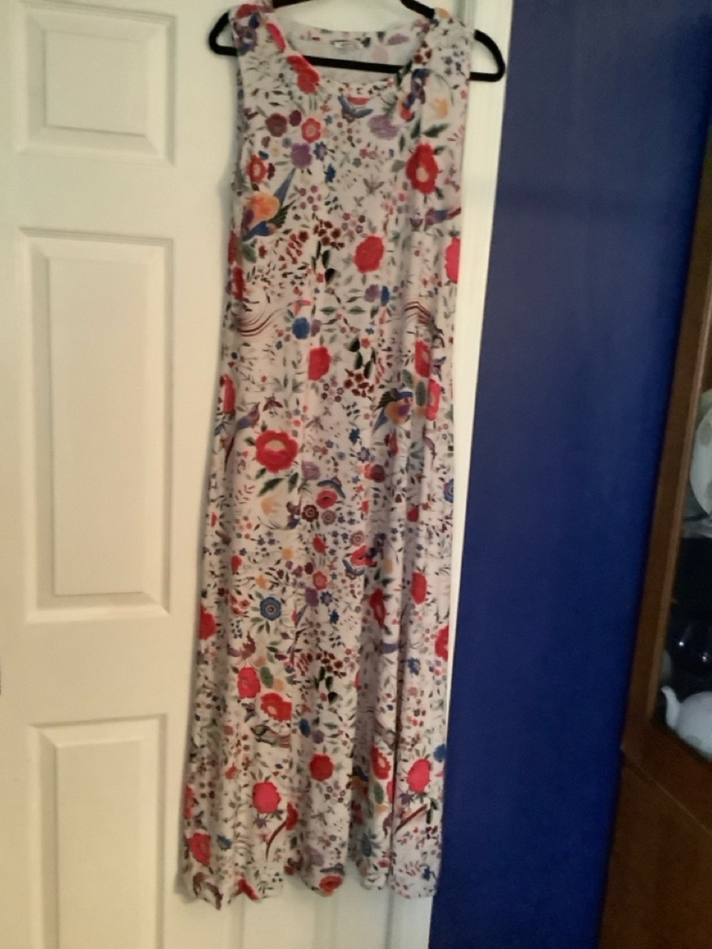 Johnny Was Maxi Floral Knit Tank Dress with Red, Purple, Blue Accents. 56/58” lg